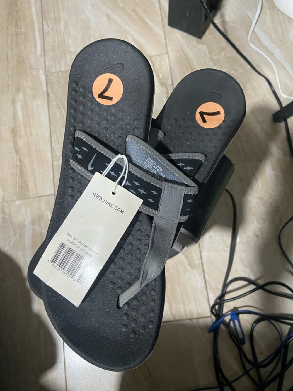 Nike Black Thong Sandals with Gray Strap Accents